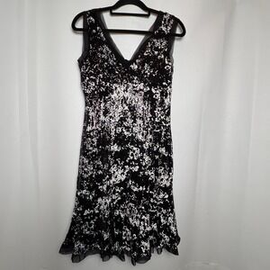 Svetlana Black White Sequin Tulle Fit Flare Dress Size 8 Evening Cocktail Mature